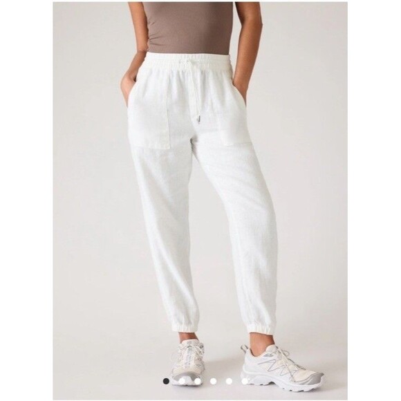 Athleta Women’s XL White Retreat 100% Linen Joggers High Rise NEW Beachy - Picture 1 of 13
